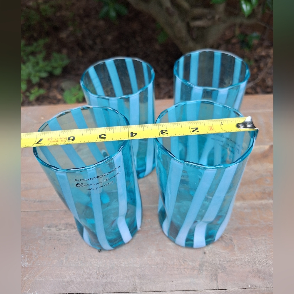 Murano Glass Cups Tumblers Drinking Glasses TEAL Gift Set 4 Made in Italy - Picture 11 of 13